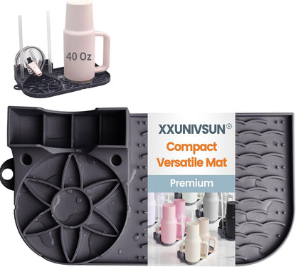 Bottle Drying Rack for Stanley,Water Bottle Drain Pad for Owala Thermos Cups ，Space Saving Drainer Stand Mat ，Silicone Kitchen Counter Racks， Small Tumbler Drainer (1p Gray)