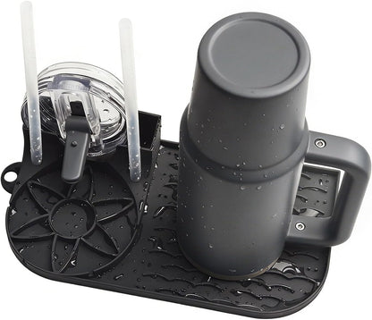 Bottle Drying Rack for Stanley,Water Bottle Drain Pad for Owala Thermos Cups ，Space Saving Drainer Stand Mat ，Silicone Kitchen Counter Racks， Small Tumbler Drainer (1p Gray)