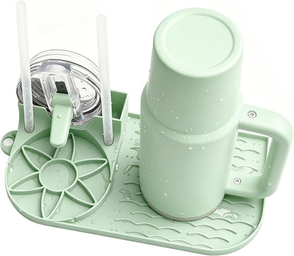Bottle Drying Rack for Stanley,Water Bottle Drain Pad for Owala Thermos Cups ，Space Saving Drainer Stand Mat ，Silicone Kitchen Counter Racks， Small Tumbler Drainer (1p Gray)