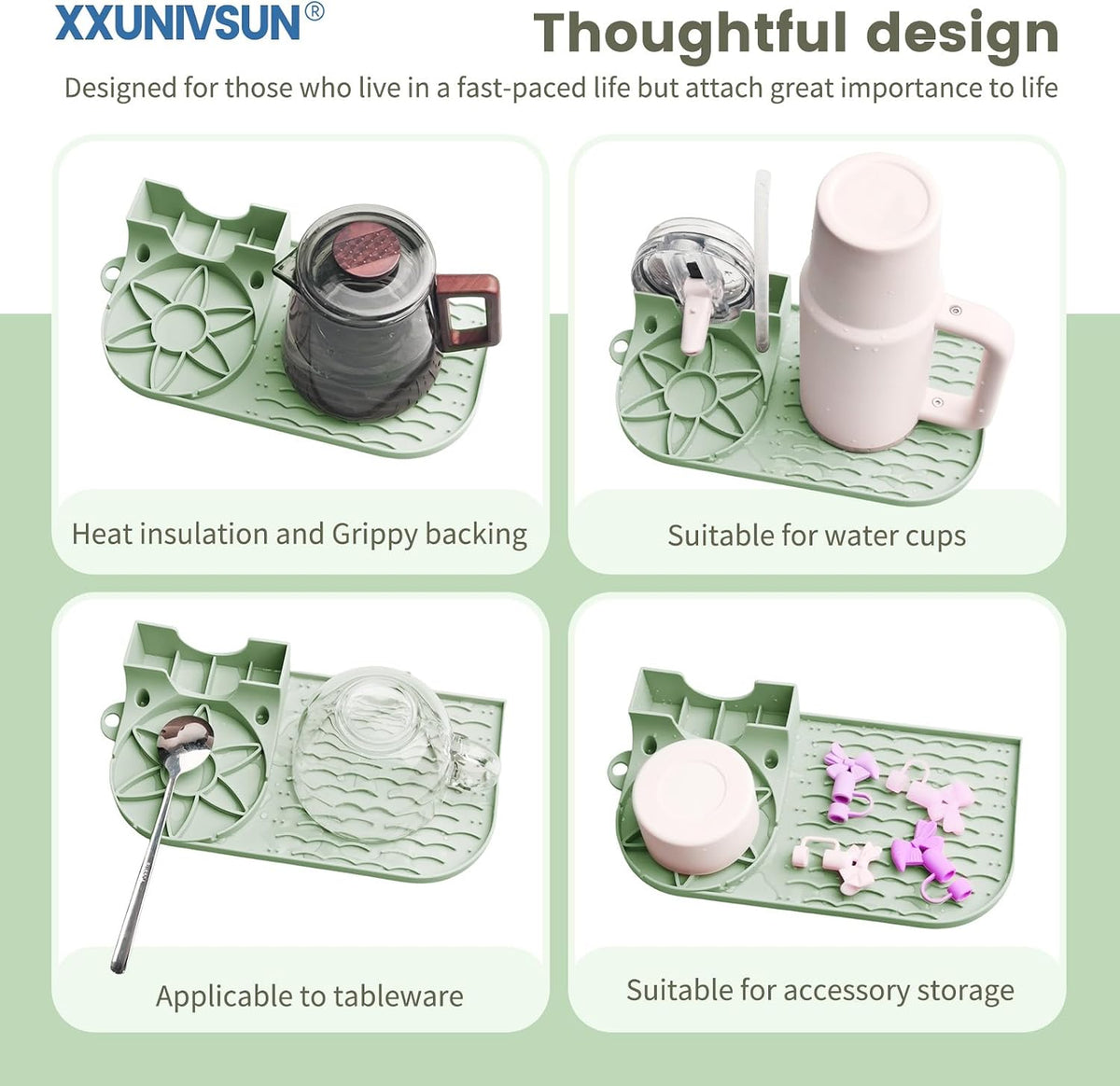 Bottle Drying Rack for Stanley,Water Bottle Drain Pad for Owala Thermos Cups ，Space Saving Drainer Stand Mat ，Silicone Kitchen Counter Racks， Small Tumbler Drainer (1p Gray)