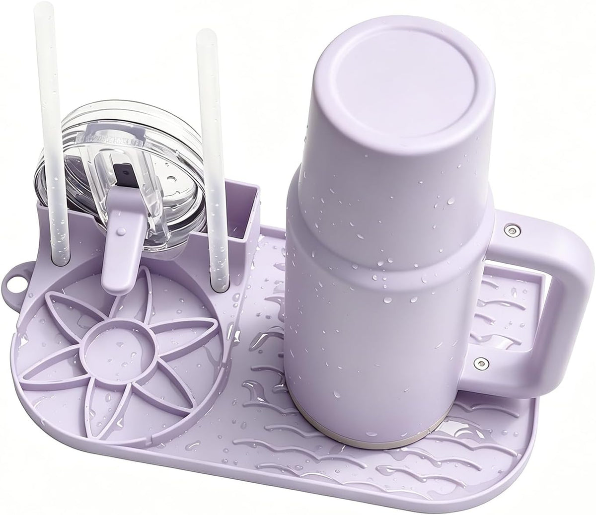 Bottle Drying Rack for Stanley,Water Bottle Drain Pad for Owala Thermos Cups ，Space Saving Drainer Stand Mat ，Silicone Kitchen Counter Racks， Small Tumbler Drainer (1p Gray)