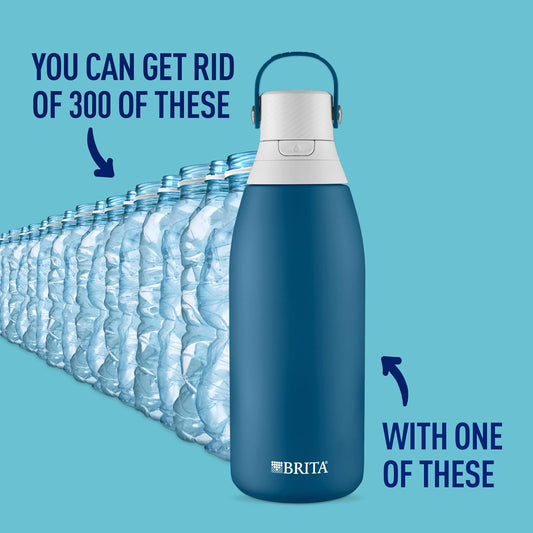Stainless Steel Premium Filtering Water Bottle, BPA-Free, Reusable, Insulated, Replaces 300 Plastic Water Bottles, Filter Lasts 2 Months or 40 Gallons, Includes 1 Filter, Marina - 32 oz