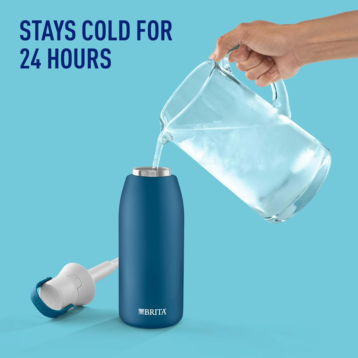 Stainless Steel Premium Filtering Water Bottle, BPA-Free, Reusable, Insulated, Replaces 300 Plastic Water Bottles, Filter Lasts 2 Months or 40 Gallons, Includes 1 Filter, Marina - 32 oz