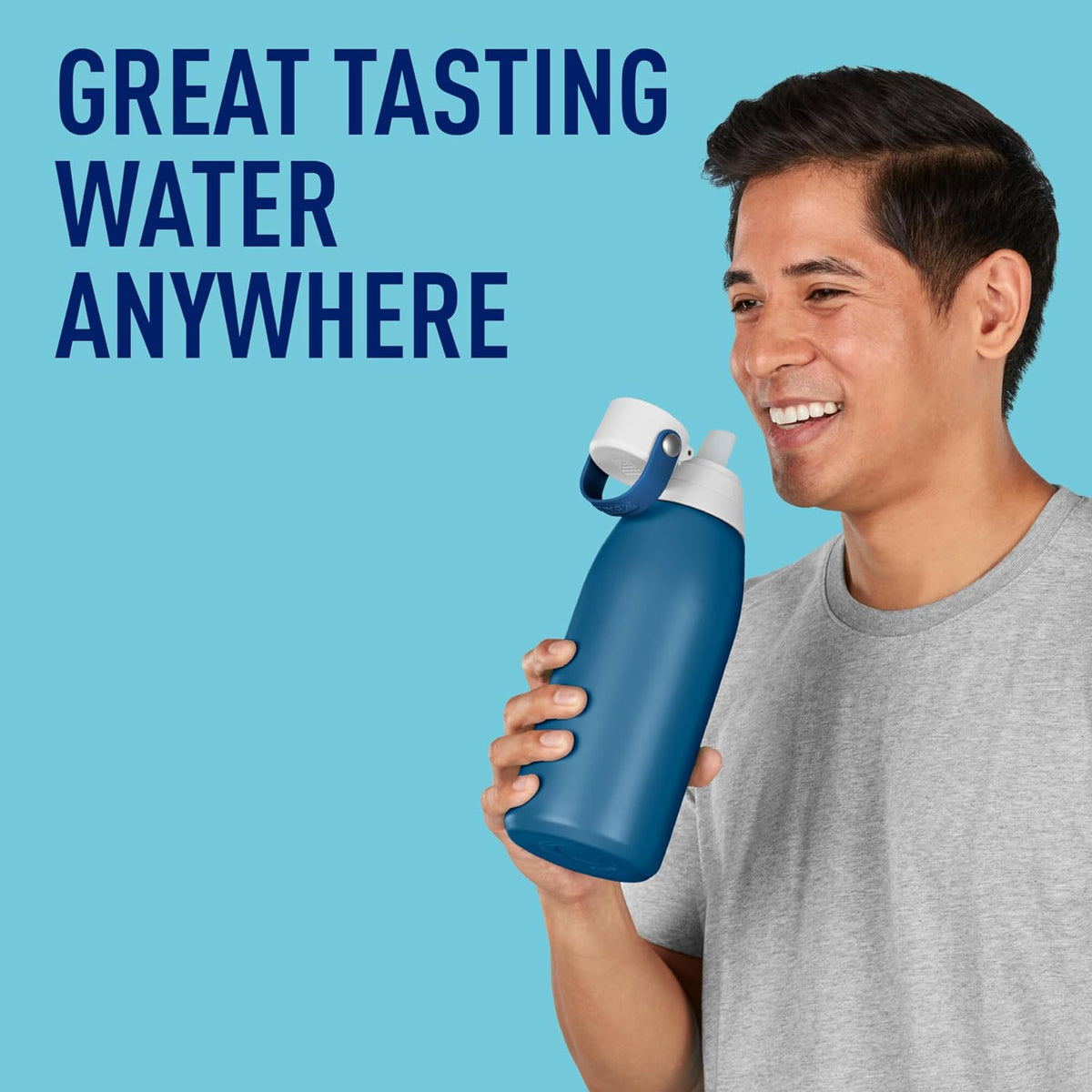 Stainless Steel Premium Filtering Water Bottle, BPA-Free, Reusable, Insulated, Replaces 300 Plastic Water Bottles, Filter Lasts 2 Months or 40 Gallons, Includes 1 Filter, Marina - 32 oz