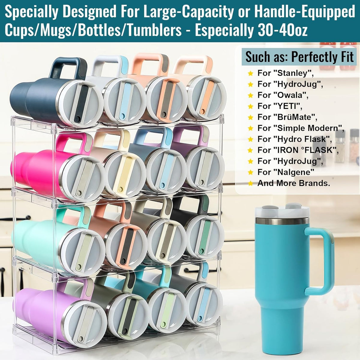 Premium Water Bottle Organizer for Stanley 40OZ & Various Bottles, Tumblers