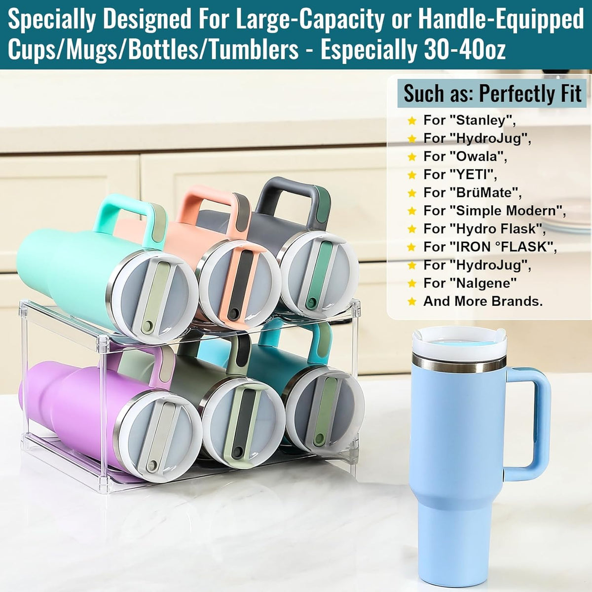Premium Water Bottle Organizer for Stanley 40OZ & Various Bottles, Tumblers