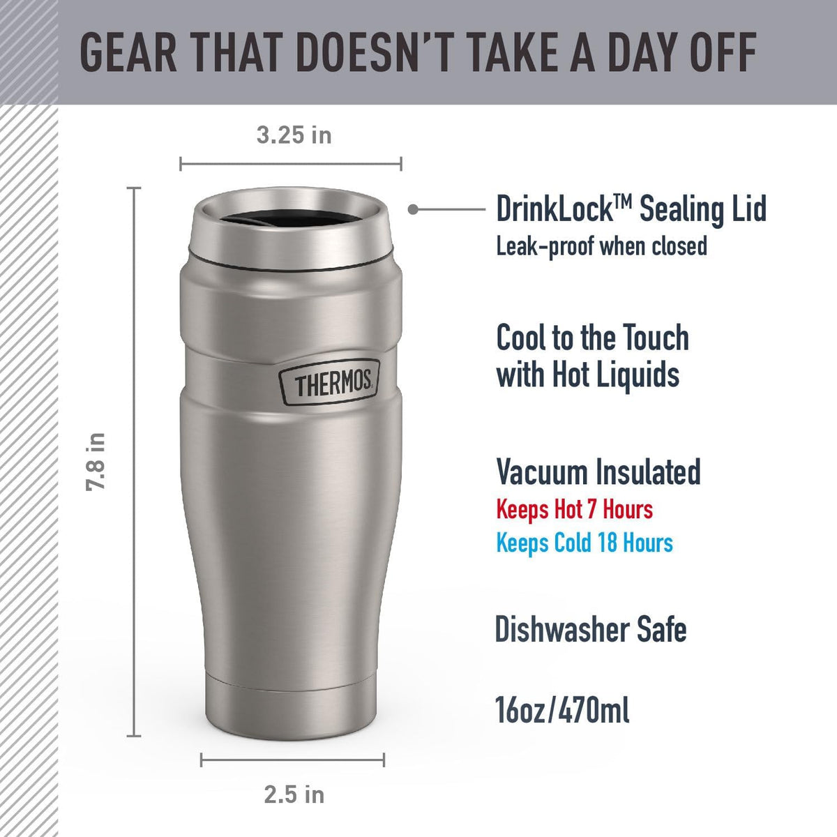 Stainless King Stainless Steel Tumbler, 16oz, Midnight Blue