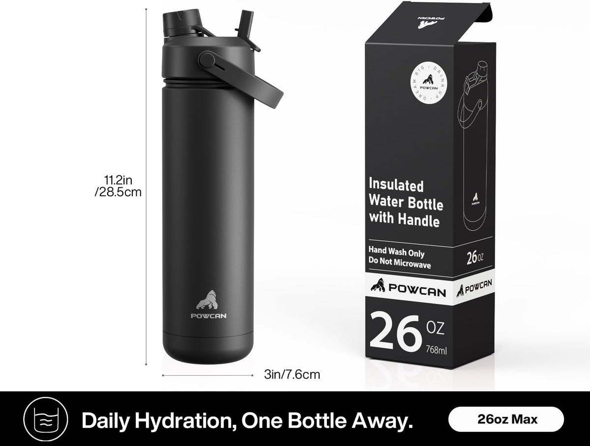 26 oz Insulated Water Bottle with 2-in-1 Straw and Spout Lid, Keep Cold 24H, Leak-Proof, Fits in Car Cup Holder, Stainless Steel Water Bottle for Sports, Travel, and School (Dark Knight) - Colors A
