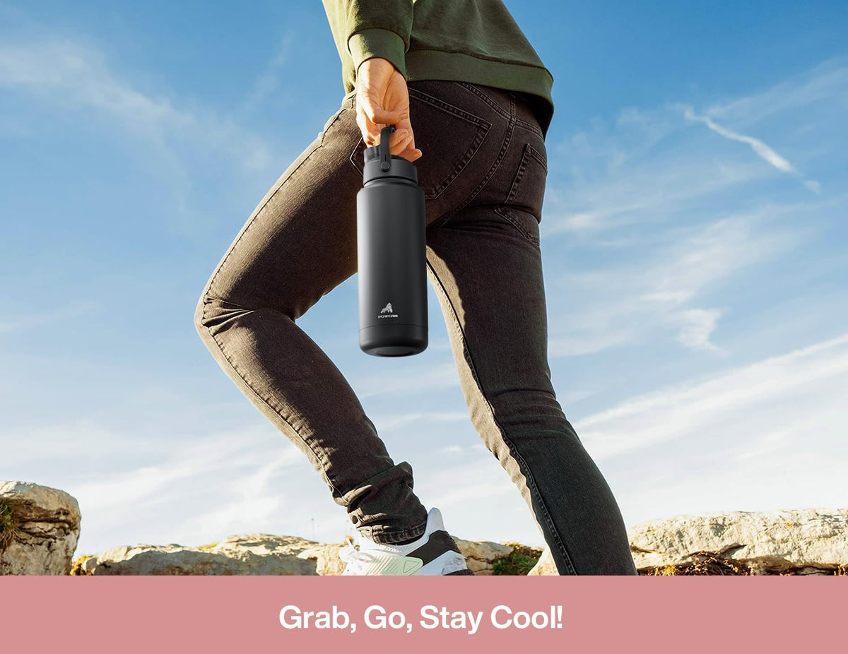 26 oz Insulated Water Bottle with 2-in-1 Straw and Spout Lid, Keep Cold 24H, Leak-Proof, Fits in Car Cup Holder, Stainless Steel Water Bottle for Sports, Travel, and School (Dark Knight) - Colors A