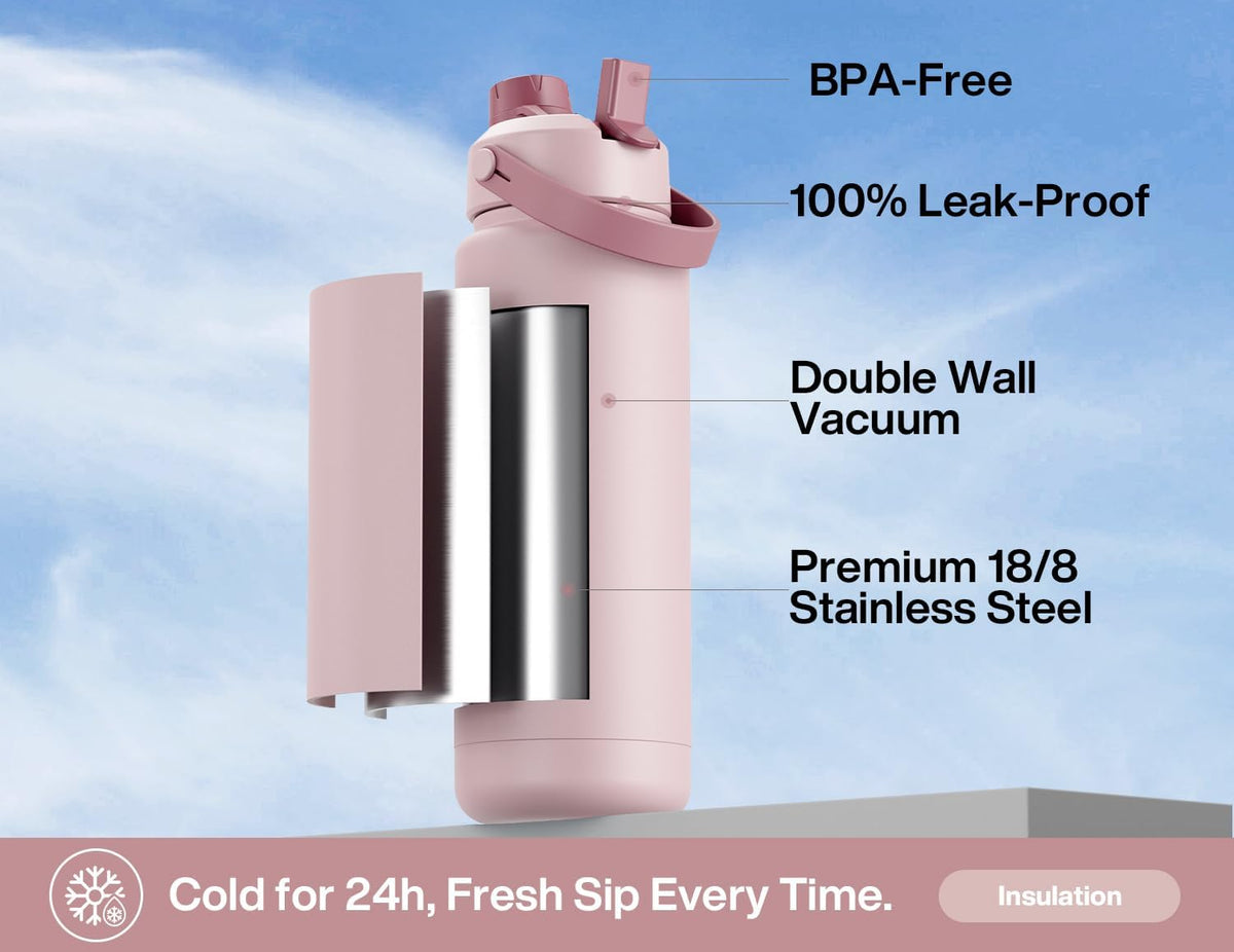 26 oz Insulated Water Bottle with 2-in-1 Straw and Spout Lid, Keep Cold 24H, Leak-Proof, Fits in Car Cup Holder, Stainless Steel Water Bottle for Sports, Travel, and School (Dark Knight) - Colors A