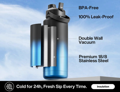 26 oz Insulated Water Bottle with 2-in-1 Straw and Spout Lid, Keep Cold 24H, Leak-Proof, Fits in Car Cup Holder, Stainless Steel Water Bottle for Sports, Travel, and School (Dark Knight) - Colors A