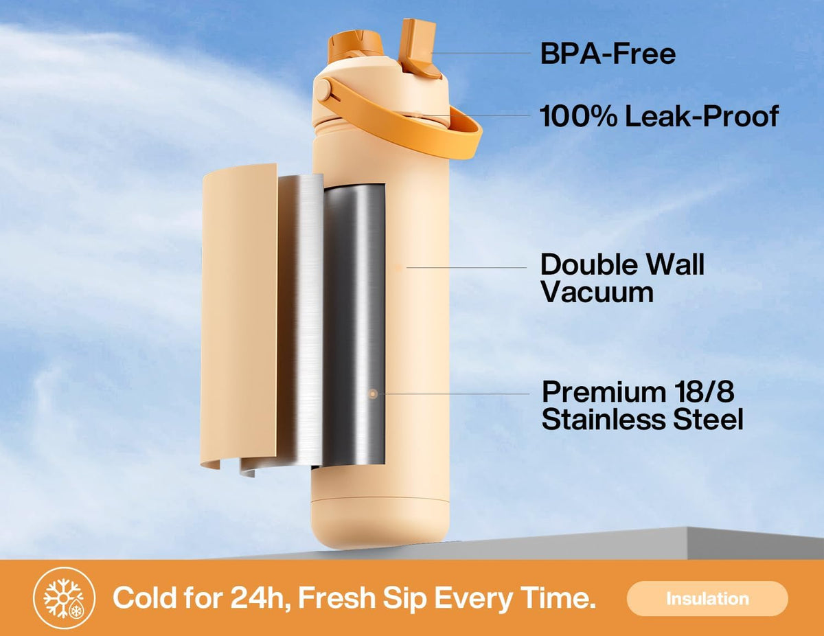 26 oz Insulated Water Bottle with 2-in-1 Straw and Spout Lid, Keep Cold 24H, Leak-Proof, Fits in Car Cup Holder, Stainless Steel Water Bottle for Sports, Travel, and School (Dark Knight) - Colors A
