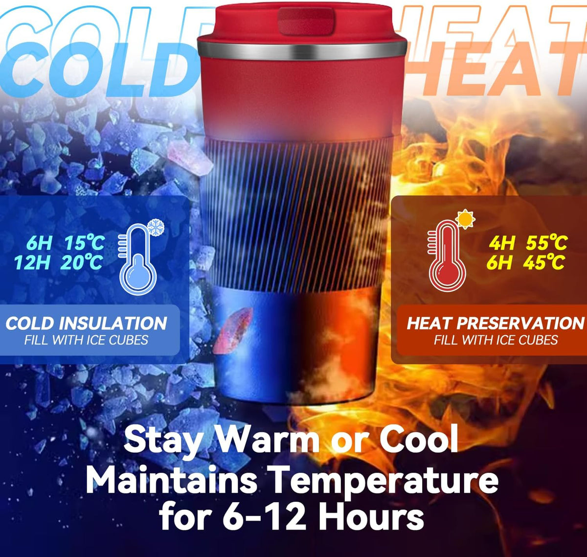 12OZ Travel Coffee Mug Insulated Coffee Cup with Spill Leak Proof Lid, Portable Stainless Steel Tumbler Reusable Hot and Cold Water Mug for Car, Daily, Camping- Blue