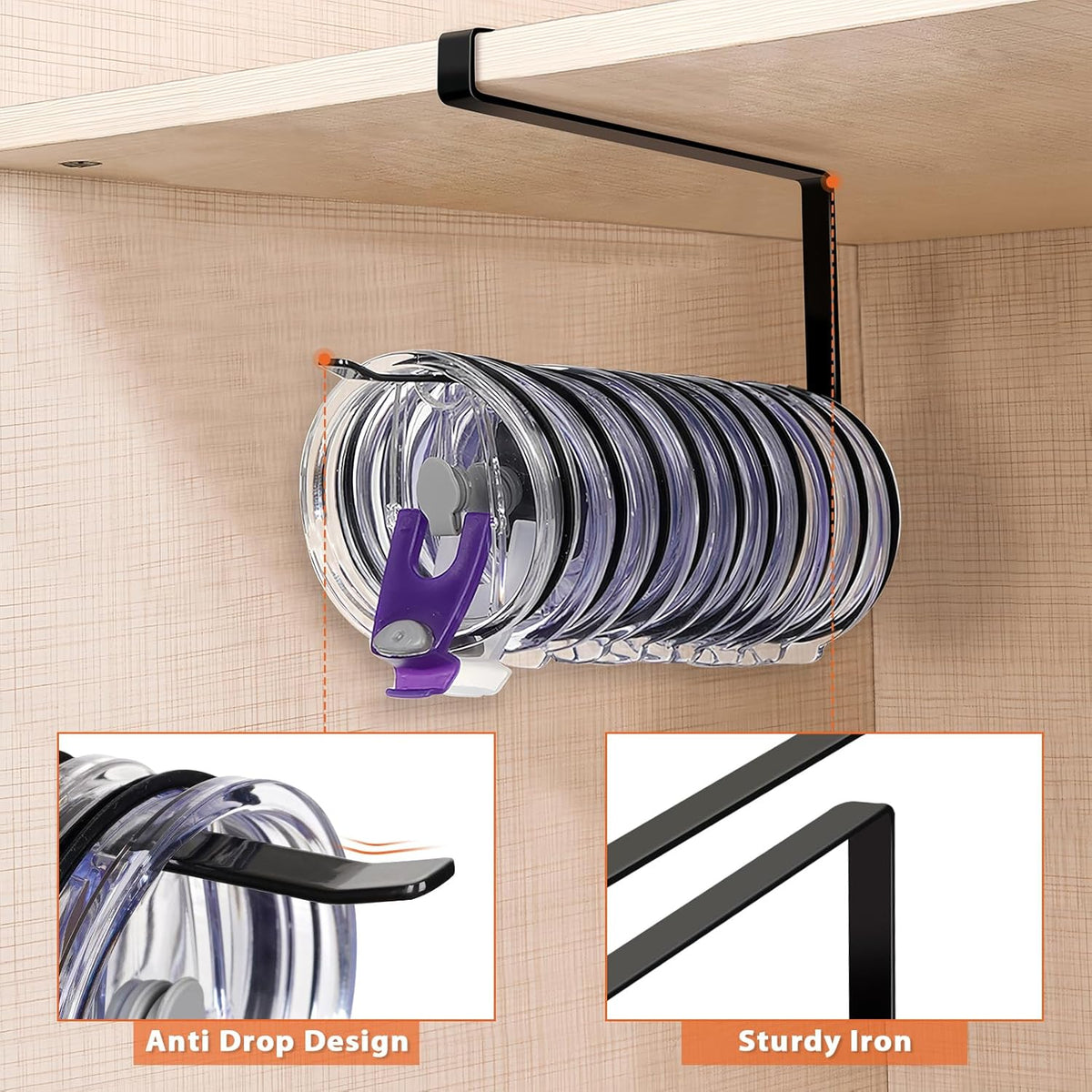 Tumbler Lid Organizer, Versatile Tumbler Lid Storage Holds 10 Lids, Black