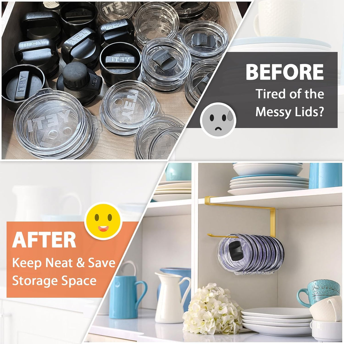 Tumbler Lid Organizer, Versatile Tumbler Lid Storage Holds 10 Lids, Black