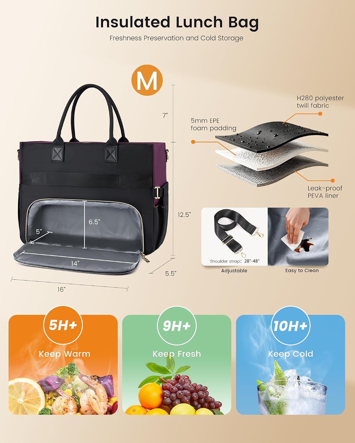 Lunch Tote Bag for Women,Work Laptop Bag with Lunch Compartment