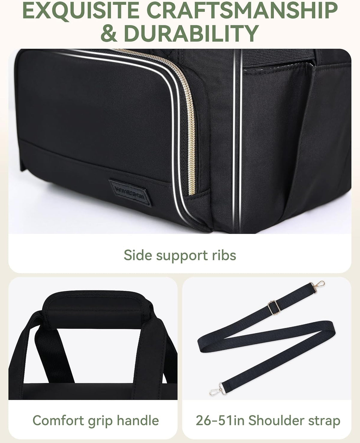 Double Layer Insulated Lunch Bag with Shoulder Strap, 12L, Black