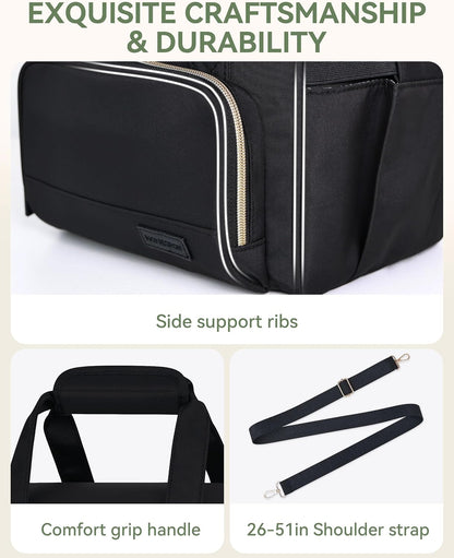 Double Layer Insulated Lunch Bag with Shoulder Strap, 12L, Black