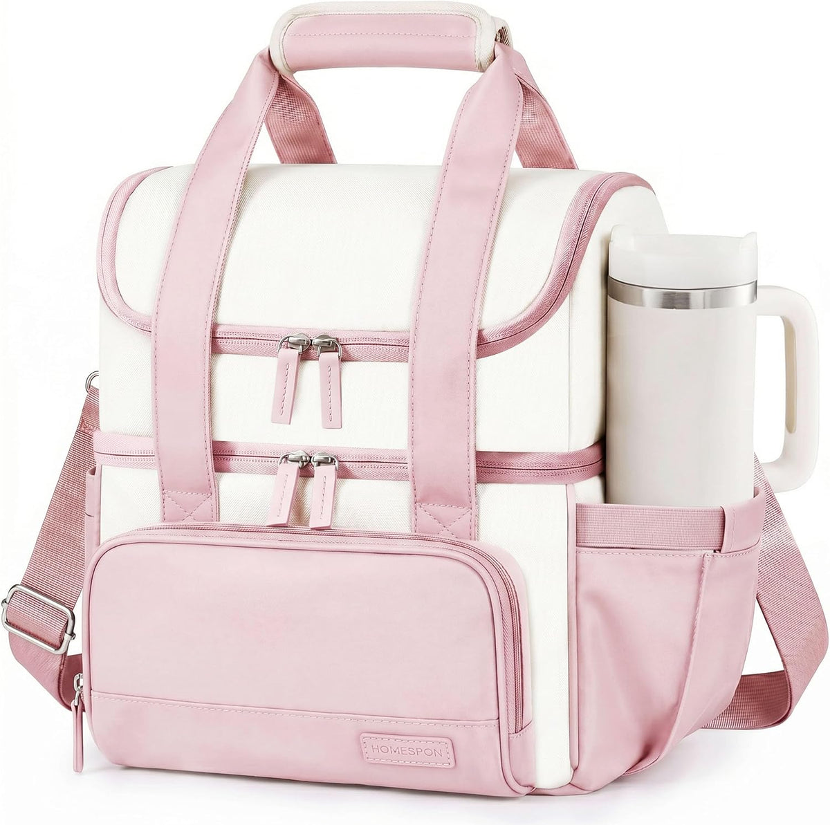 Double Layer Insulated Lunch Bag with Shoulder Strap, 12L, Black