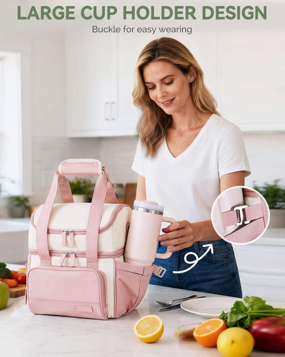 Double Layer Insulated Lunch Bag with Shoulder Strap, 12L, Black