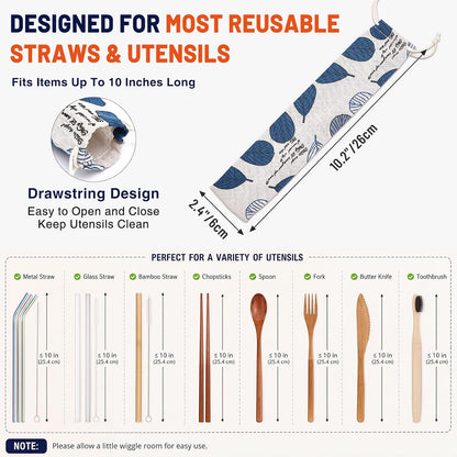 Straw Carrying Case Chopstick Bag Canvas, Nature Beige Mix