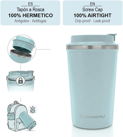 Airtight Thermal Cup 350 ml Stainless Steel | Leakproof and Leakproof Screw Cap | Double Wall Insulating BPA Free | Cold 12h and Hot Drinks 5h | Blue