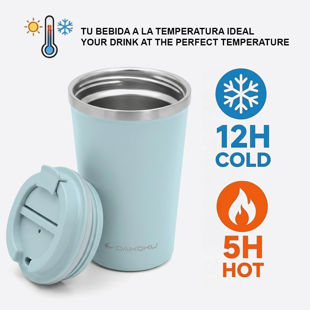 Airtight Thermal Cup 350 ml Stainless Steel | Leakproof and Leakproof Screw Cap | Double Wall Insulating BPA Free | Cold 12h and Hot Drinks 5h | Blue