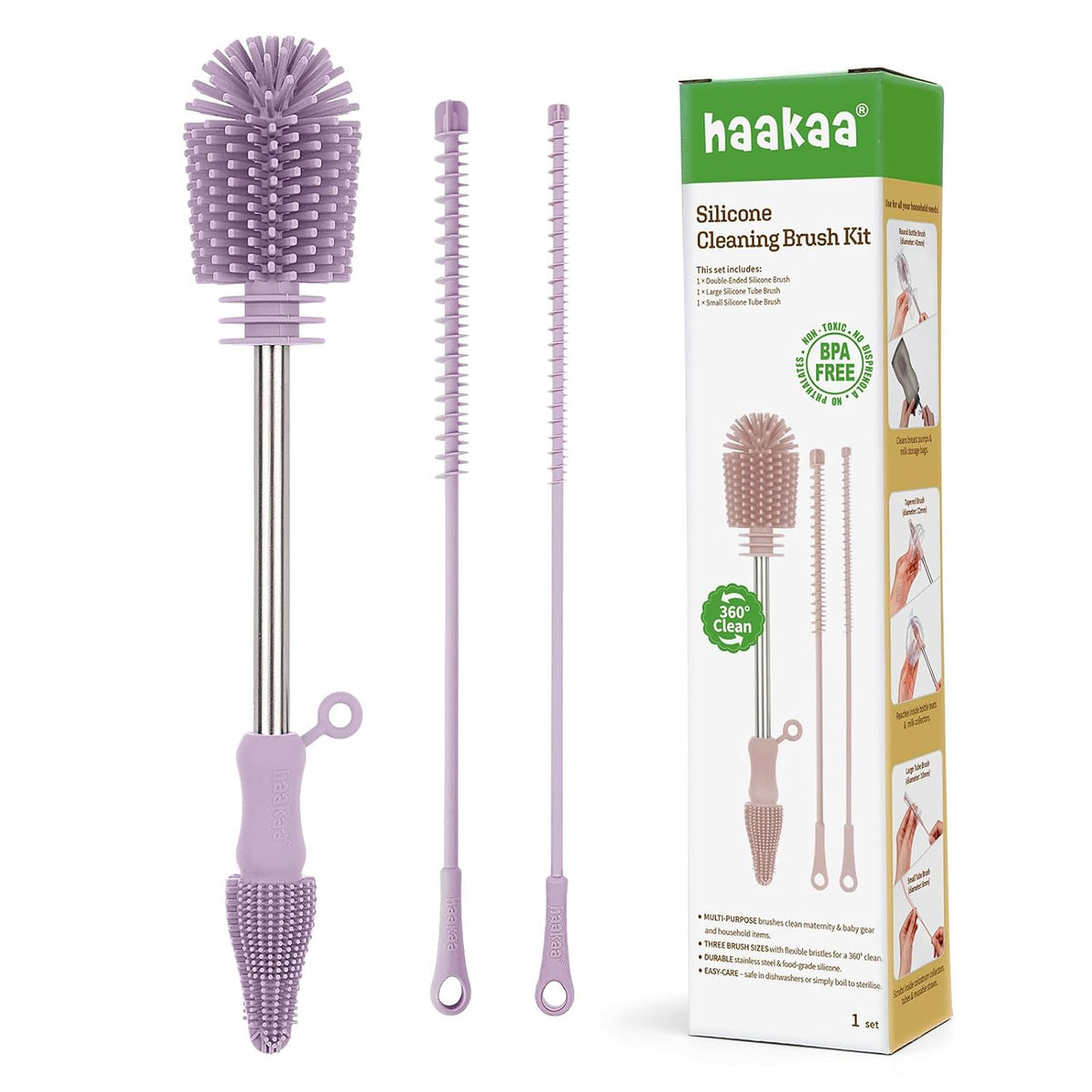 Silicone Cleaning Brush for Baby Bottles & Crevices, Pea Green, 1PK