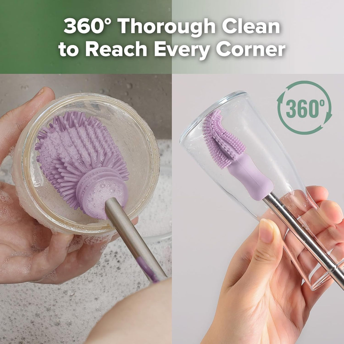 Silicone Cleaning Brush for Baby Bottles & Crevices, Pea Green, 1PK