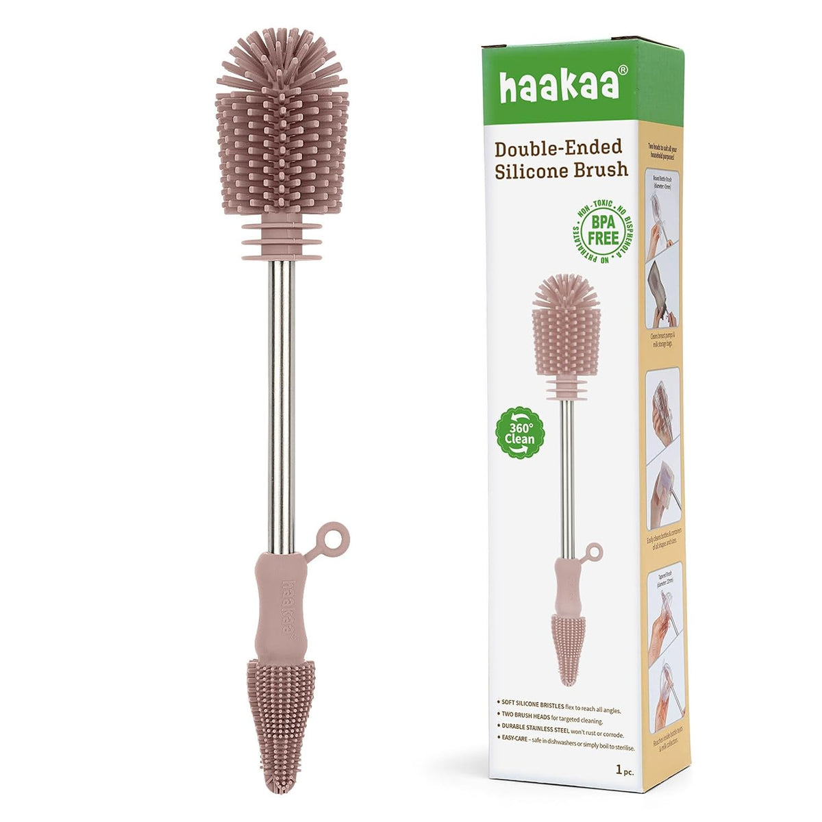 Silicone Cleaning Brush for Baby Bottles & Crevices, Pea Green, 1PK