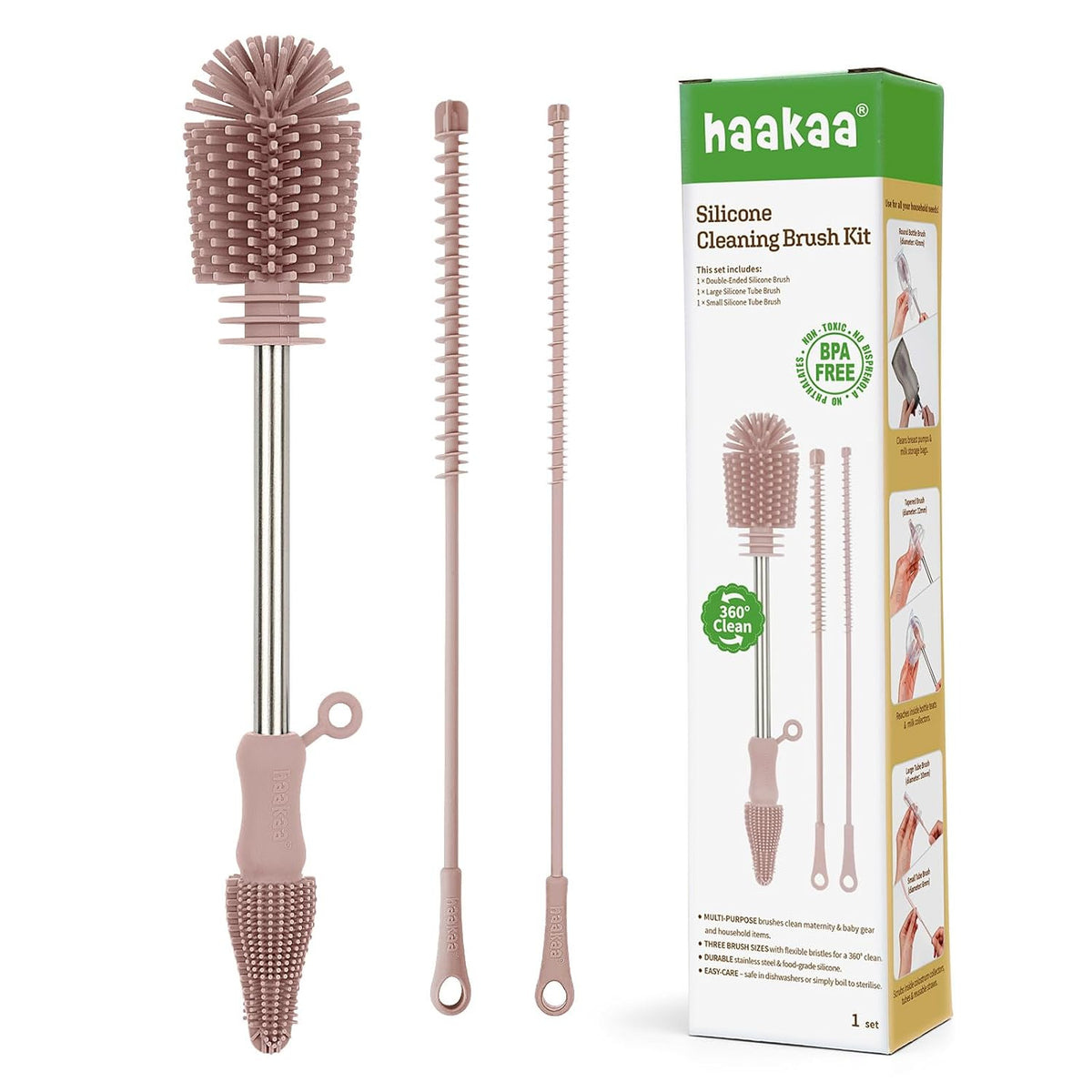 Silicone Cleaning Brush for Baby Bottles & Crevices, Pea Green, 1PK