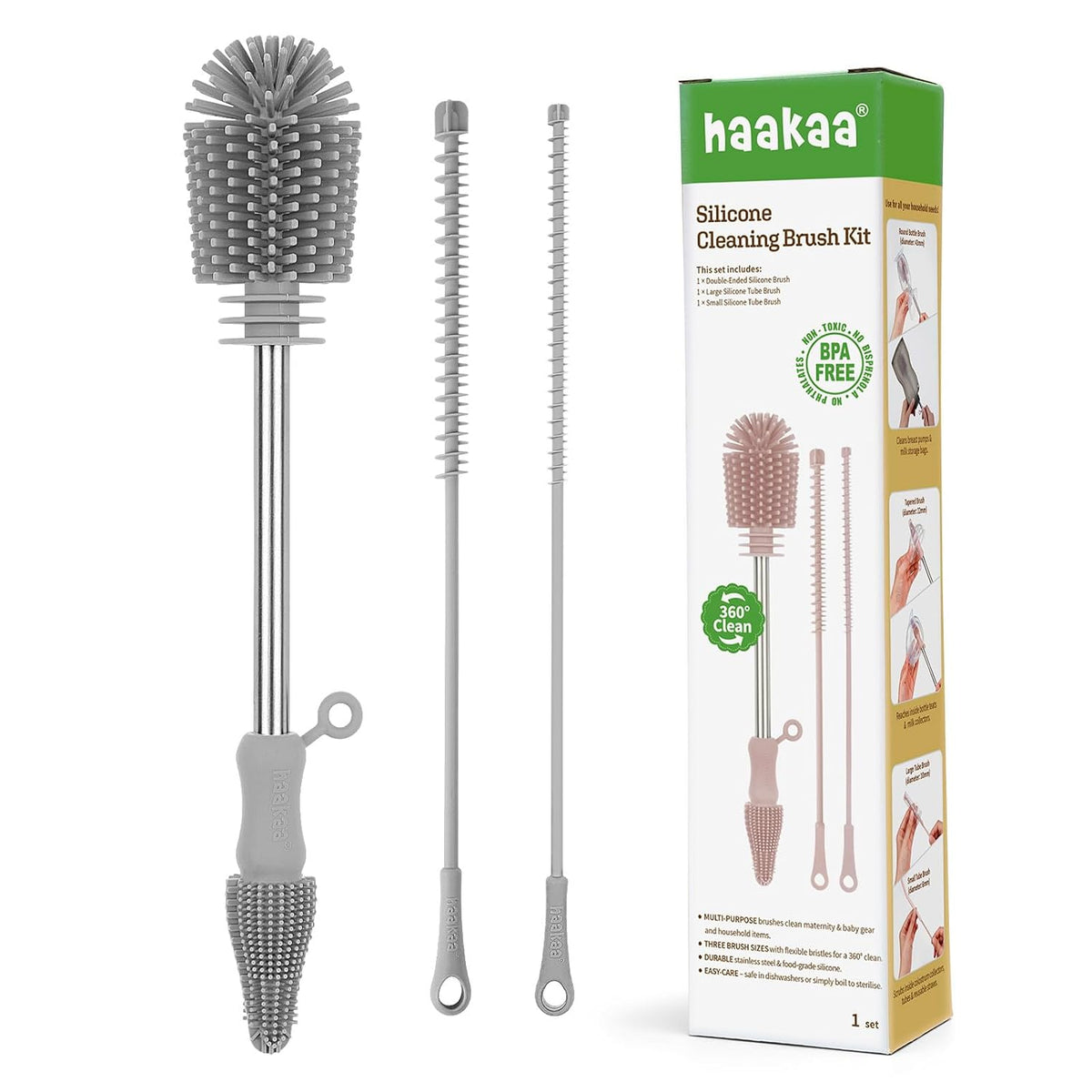 Silicone Cleaning Brush for Baby Bottles & Crevices, Pea Green, 1PK