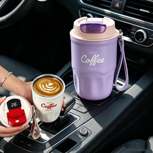 Coffee Vacuum Flask, Portable Coffee Cup with Lid & Handle, Insulated Travel Coffee Mug, Flip Cap Sip Spout and Ribbed Grip Details, Insulated Travel Drinkware, Travel Outdoor Mugs (green)