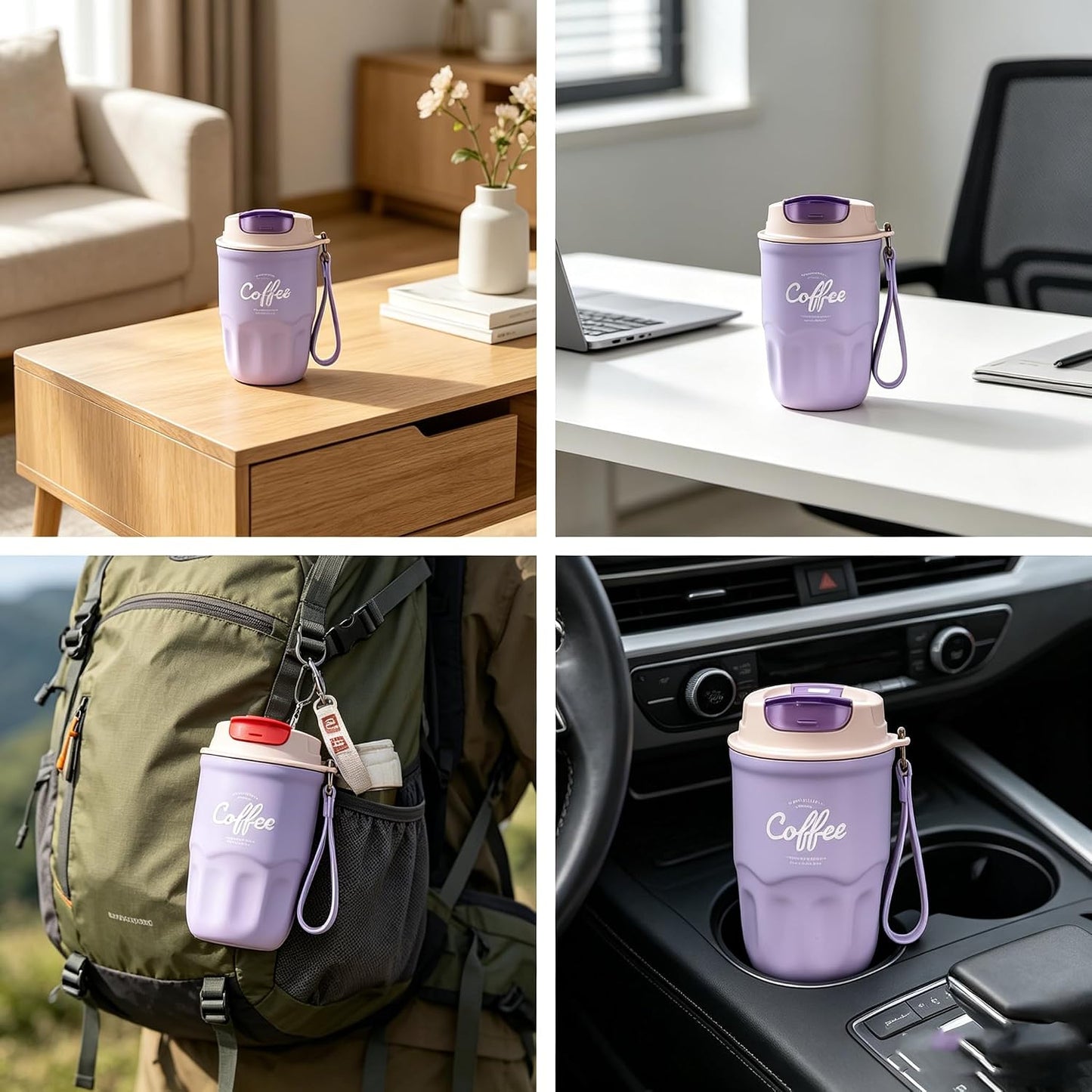 Coffee Vacuum Flask, Portable Coffee Cup with Lid & Handle, Insulated Travel Coffee Mug, Flip Cap Sip Spout and Ribbed Grip Details, Insulated Travel Drinkware, Travel Outdoor Mugs (green)