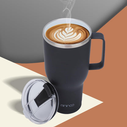 40 oz Ceramic Lined Tumbler with Handle and Straw Lid, Stainless Steel Ceramic Travel Coffee Mug Newly Upgraded Latex Outer Layer