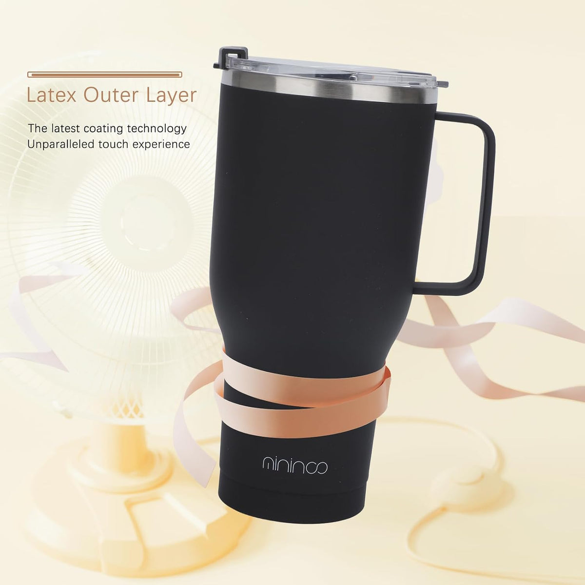 40 oz Ceramic Lined Tumbler with Handle and Straw Lid, Stainless Steel Ceramic Travel Coffee Mug Newly Upgraded Latex Outer Layer