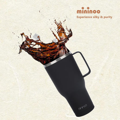 40 oz Ceramic Lined Tumbler with Handle and Straw Lid, Stainless Steel Ceramic Travel Coffee Mug Newly Upgraded Latex Outer Layer