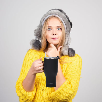 40 oz Ceramic Lined Tumbler with Handle and Straw Lid, Stainless Steel Ceramic Travel Coffee Mug Newly Upgraded Latex Outer Layer