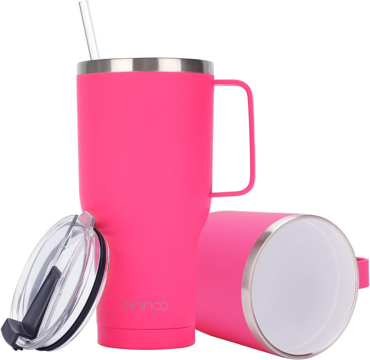 40 oz Ceramic Lined Tumbler with Handle and Straw Lid, Stainless Steel Ceramic Travel Coffee Mug Newly Upgraded Latex Outer Layer