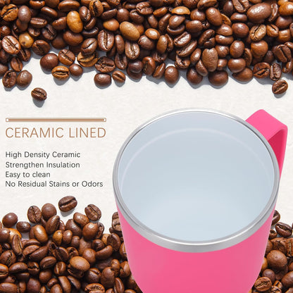 40 oz Ceramic Lined Tumbler with Handle and Straw Lid, Stainless Steel Ceramic Travel Coffee Mug Newly Upgraded Latex Outer Layer
