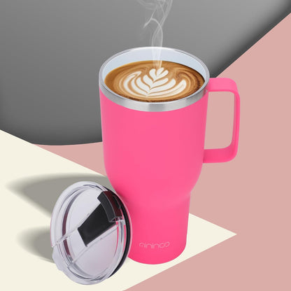 40 oz Ceramic Lined Tumbler with Handle and Straw Lid, Stainless Steel Ceramic Travel Coffee Mug Newly Upgraded Latex Outer Layer