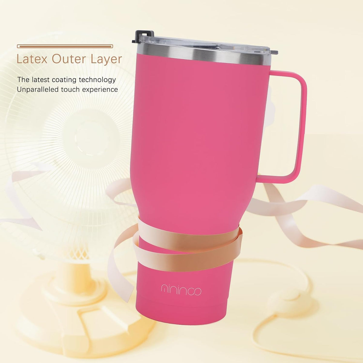 40 oz Ceramic Lined Tumbler with Handle and Straw Lid, Stainless Steel Ceramic Travel Coffee Mug Newly Upgraded Latex Outer Layer