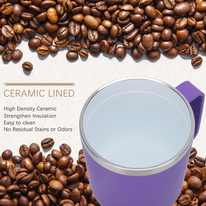40 oz Ceramic Lined Tumbler with Handle and Straw Lid, Stainless Steel Ceramic Travel Coffee Mug Newly Upgraded Latex Outer Layer