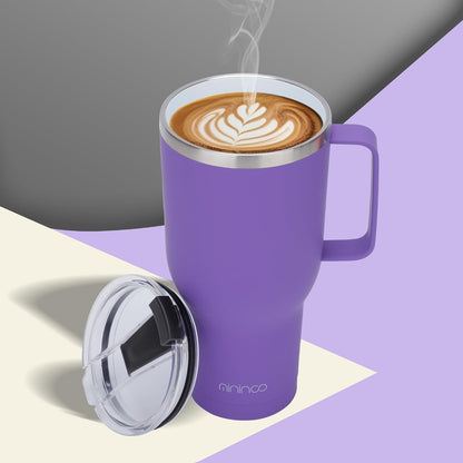 40 oz Ceramic Lined Tumbler with Handle and Straw Lid, Stainless Steel Ceramic Travel Coffee Mug Newly Upgraded Latex Outer Layer