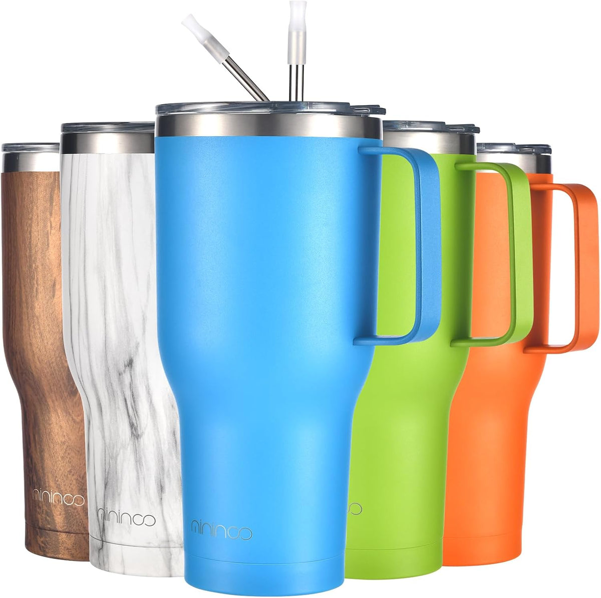 40 oz Ceramic Lined Tumbler with Handle and Straw Lid, Stainless Steel Ceramic Travel Coffee Mug Newly Upgraded Latex Outer Layer