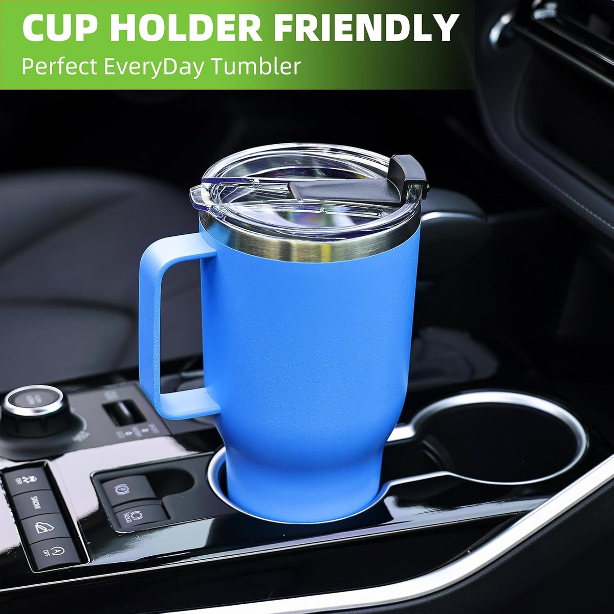 40 oz Ceramic Lined Tumbler with Handle and Straw Lid, Stainless Steel Ceramic Travel Coffee Mug Newly Upgraded Latex Outer Layer