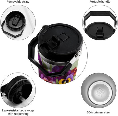 30oz Tumbler with Handle for Car Travel, Double Wall Insulated Stainless Steel Mug | Leak-Proof Lid, Pansy Perfection Water Bottle for Camping, Office, Outdoor