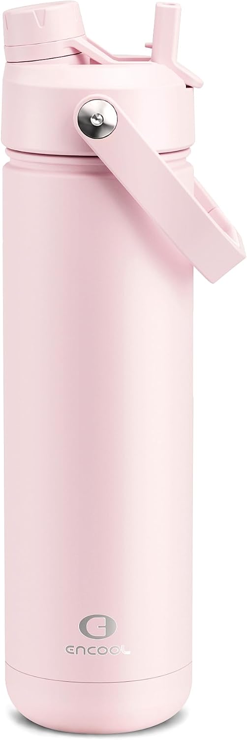 Insulated Water Bottle with Straw Stainless Steel Water Bottle, Leak-Proof, BPA-Free, Double Wall Vacuum Keeps Cold for 24 Hours for Sports, Travel, School (26 oz, Cotton Candy) - Colors B