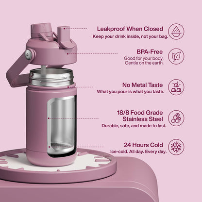 Insulated Water Bottle with Straw Stainless Steel Water Bottle, Leak-Proof, BPA-Free, Double Wall Vacuum Keeps Cold for 24 Hours for Sports, Travel, School (26 oz, Cotton Candy) - Colors B