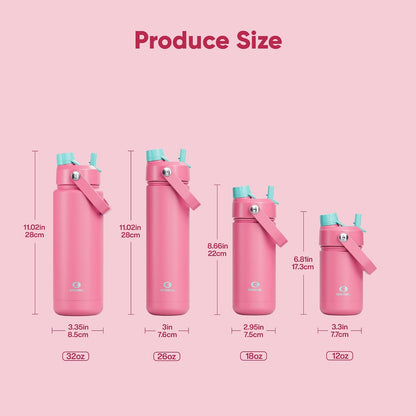 Insulated Water Bottle with Straw Stainless Steel Water Bottle, Leak-Proof, BPA-Free, Double Wall Vacuum Keeps Cold for 24 Hours for Sports, Travel, School (26 oz, Cotton Candy) - Colors B